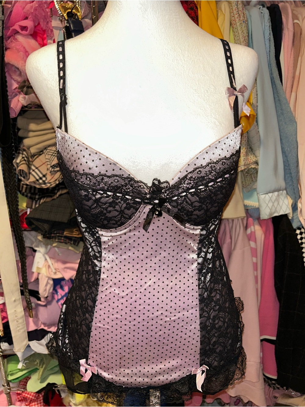 Vintage PLAYBOY Pink Satin Chemise with Black Lace Accents